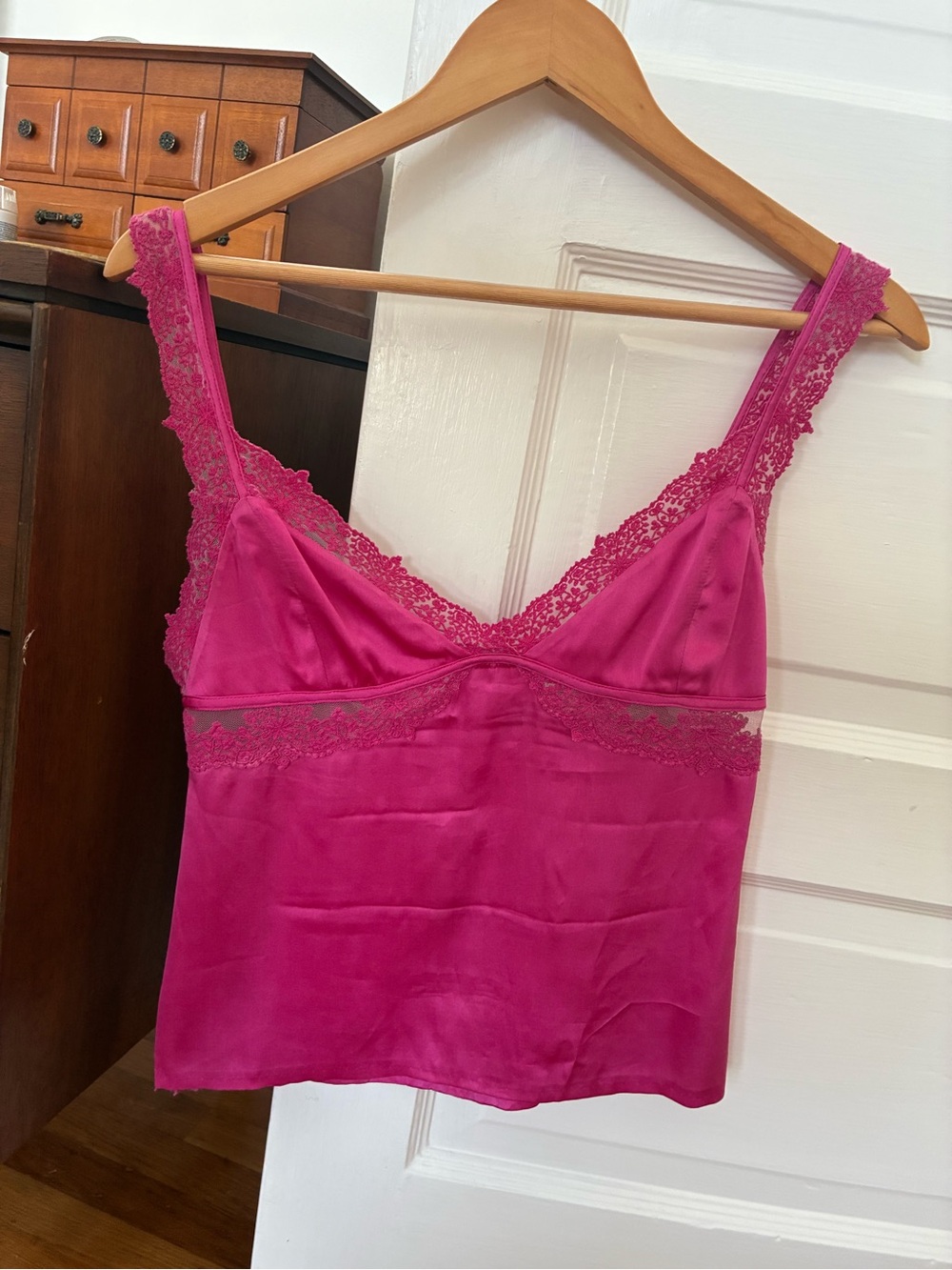 Pink Satin Lace-Trim Camisole